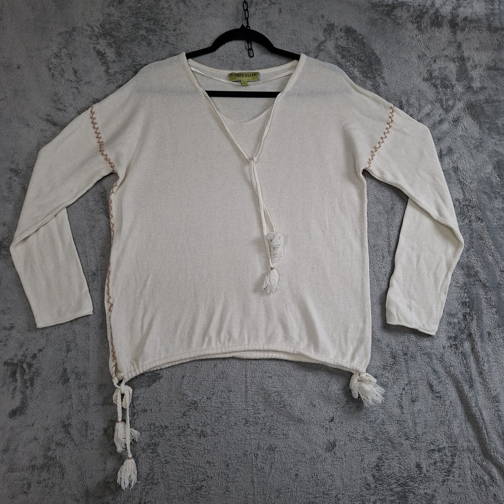 Sigrid Olsen Sweater Womens M Ivory V Neck Lightweight Pullover Cahshmere Blend